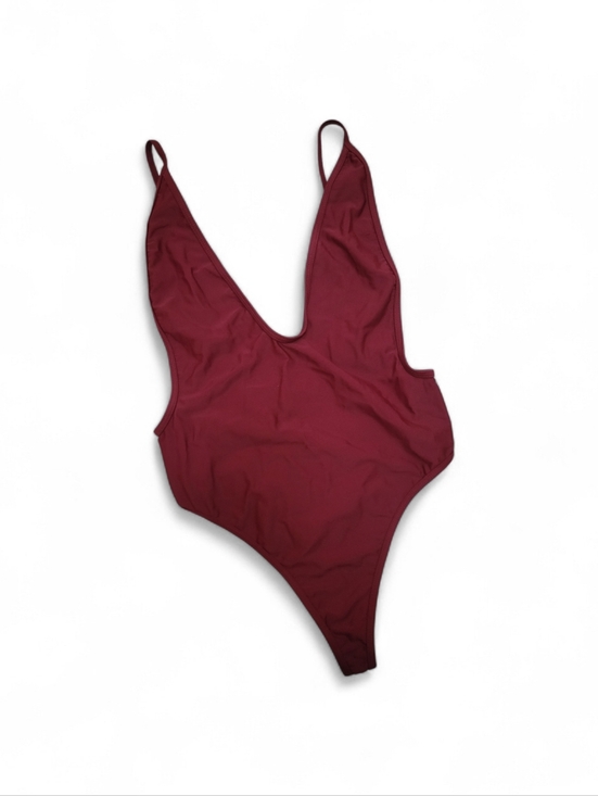 shekini Other - Deep V Burgundy Backless High Cut Thong One-Piece Swimsuit Y2K Sexy 90s Baywatch